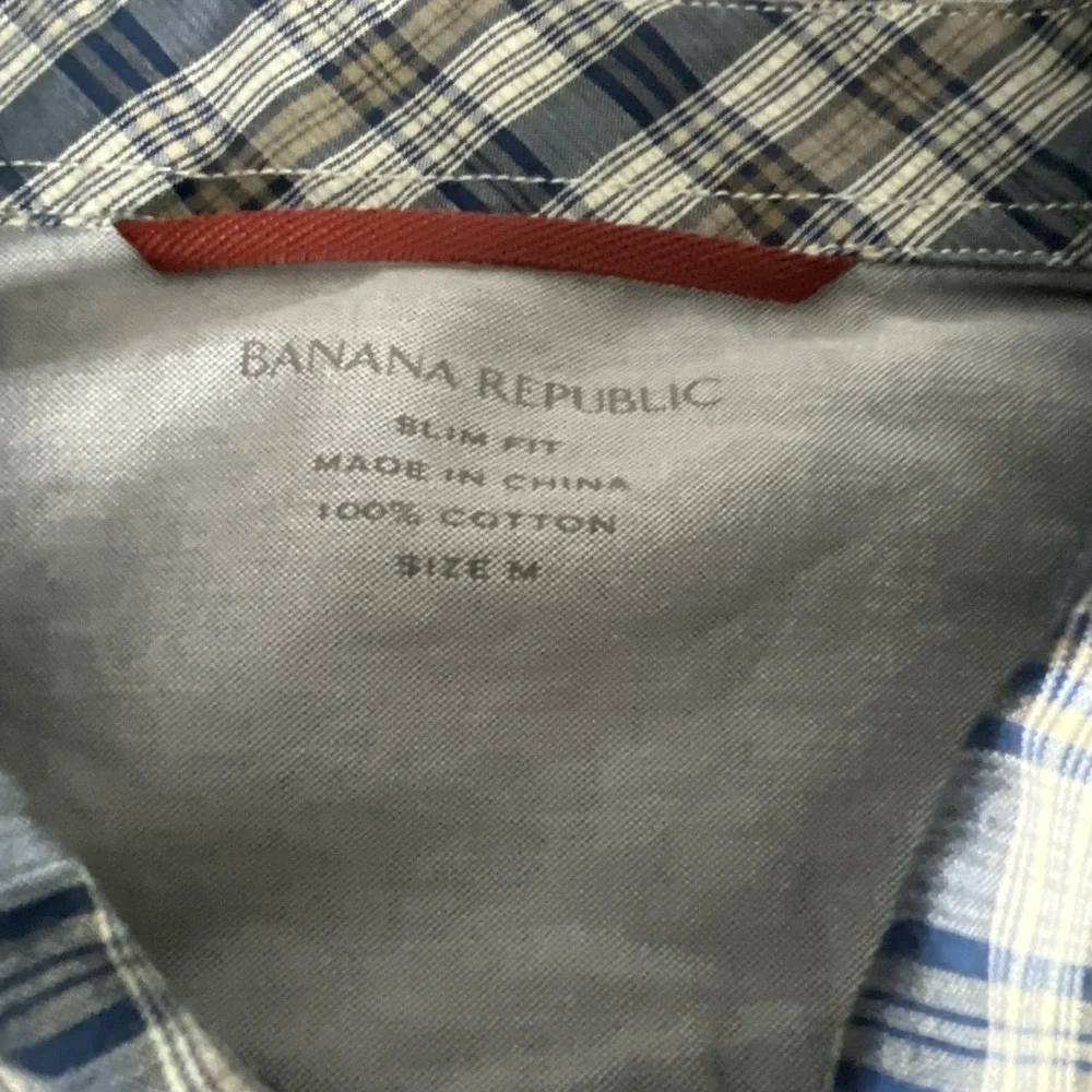 Banana Republic Men's Shirt Size Medium Slim Fit 2 Pockets Snaps Cotton Plaid C5
